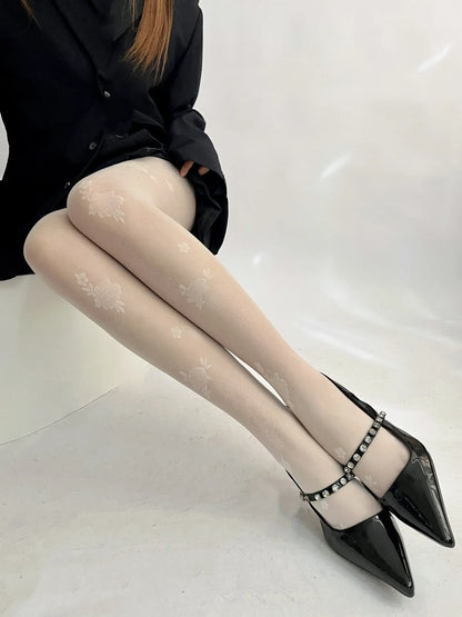 Spring Summer Transparent Floral Patterned Silk Stockings Women's Fashionable Belt Wrapped Pantyhose Thin Material Long Tube Soc.