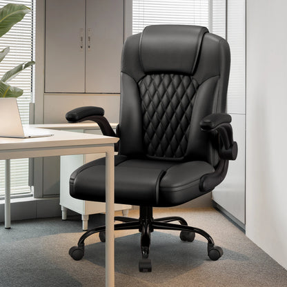 Daccormax Ergonomischer Stuhl, Premium-Leder-Bürostuhl mit weicher Polsterung, faltbare Armlehnen, höhenverstellbar für Zuhause