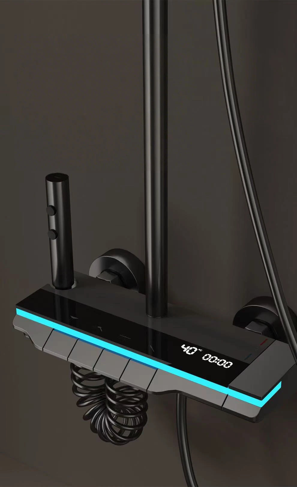 Bathroom Shower System Brass Mirror Surface Temperature-Controlled for Bathtub Faucet with Digital Display, LED Strip