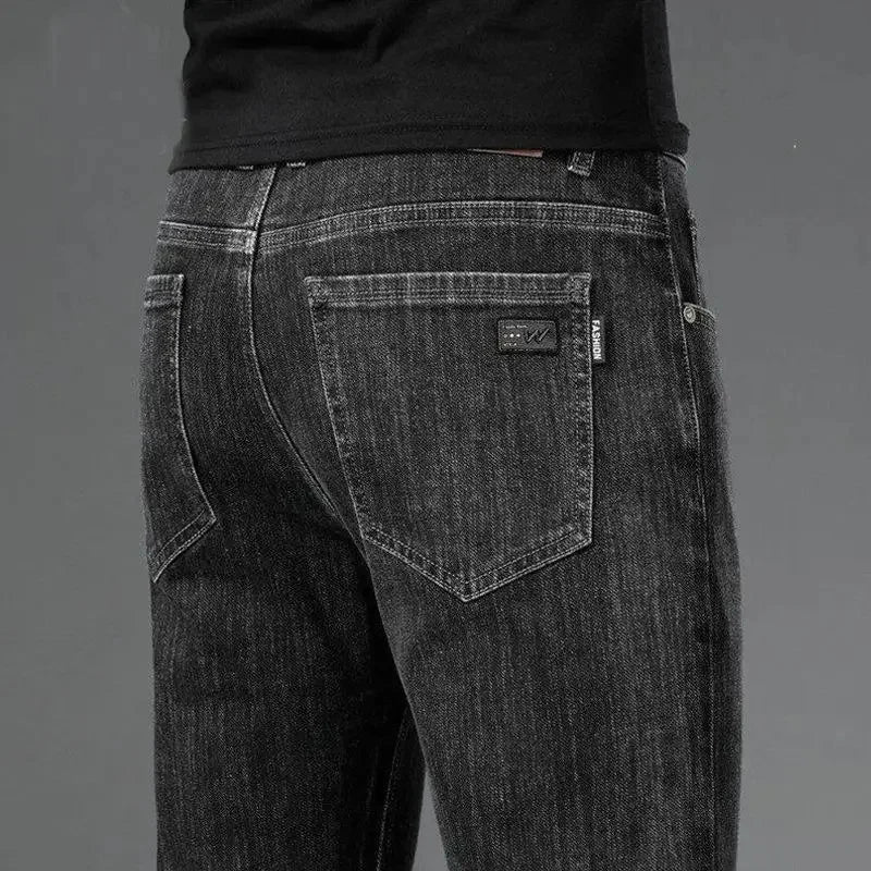 Loose Casual Jeans for Men Mid-aged Thick Winter Long Pants Business Style Straight Leg Spring Autumn Korean Version