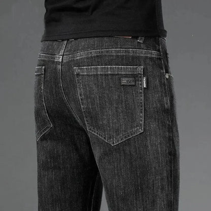 Loose Casual Jeans for Men Mid-aged Thick Winter Long Pants Business Style Straight Leg Spring Autumn Korean Version