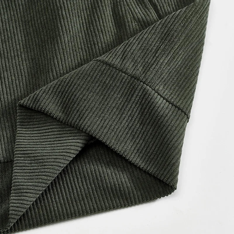 Men's Corduroy Jacket Stand-up Collar Slim Fit Retro Multi-pocket Workwear Commuter Coat for Spring And Autumn