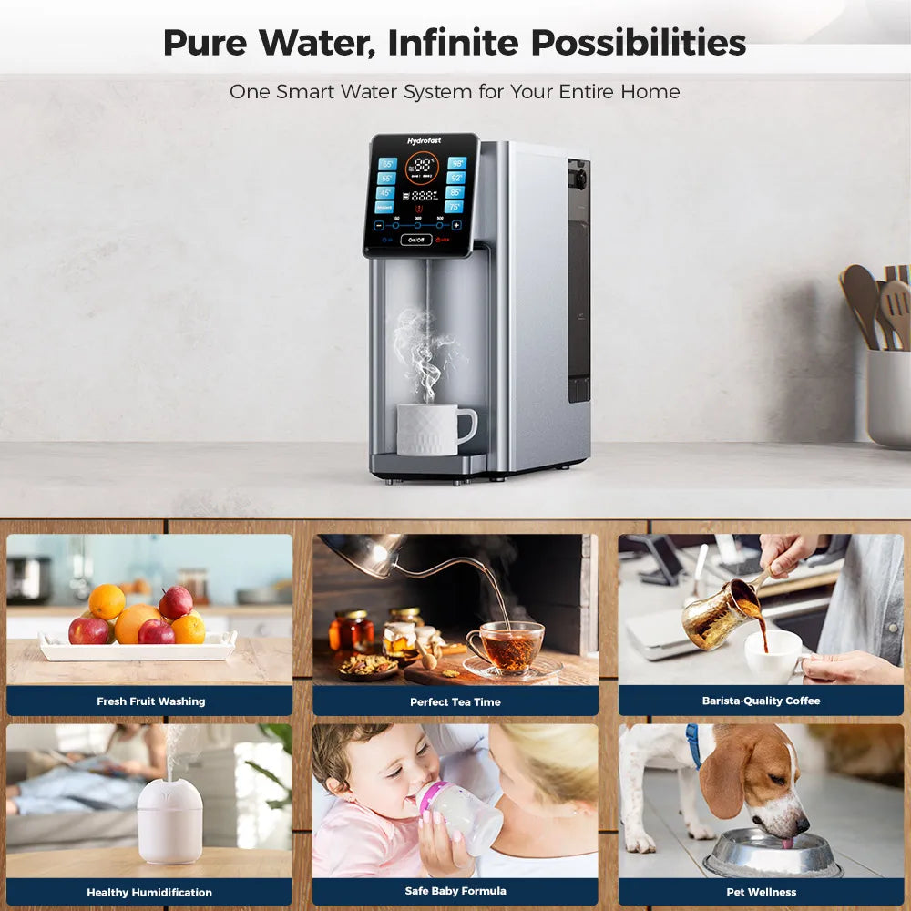 Hydrofast W100 Countertop Water Purifier,Food-Grade Materials,Hot & Ambient Water,8 Temperatures,Comprehensive UV Sterilization.