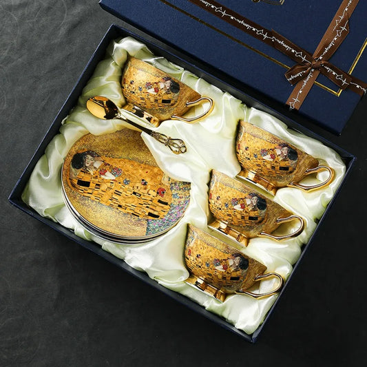 Egyptian Couple Coffee Cup European Bone China Coffee Cup Dish Set Ceramic Retro English Afternoon Tea Cup Set Coffee Mug.