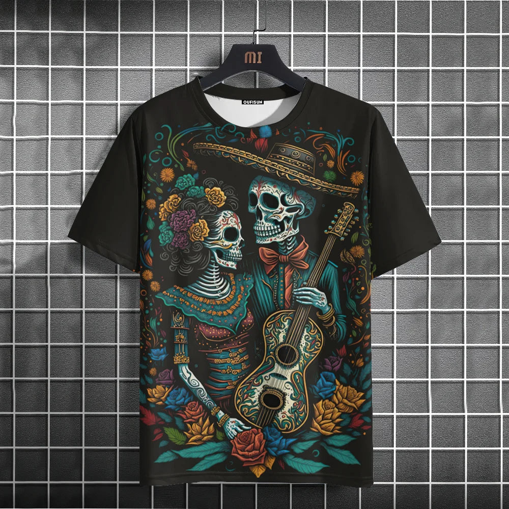 Mexican Skull Day of The Dead Graphic T Shirt for Men Womens Graffiti Clothing Horror Goth T-shirts Fashion Streetwear Tops Tees.