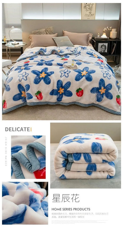 Thiened Double-layer Raschel Blanket Warm Coral Fce Wedding Blanket Single Double Bed Autumn Winter Warmth Cover Blanket.