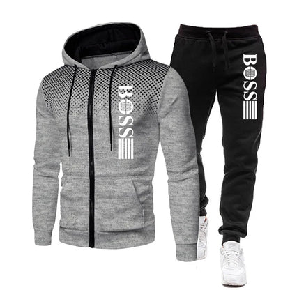 2025 New Men's zippered hoodie + Casual Pants Set for Autumn and Winter fashion Fitness and Warm sportswear Two-piece set