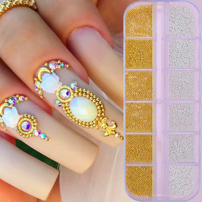 12Grids Moon Star Nails Gold Metallic Nail Sequins Charms 3D Nail Art Tips Decoration  3D Metal Moon Star Sun Bead Rivet Nail Je