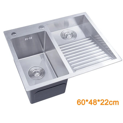304 Stainless Steel Manual Kitchen Sink Single Bowl Above Counter Or Undermount Set WitWashboard Dispensor Dainer 60x48cm