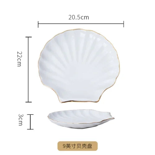 European Golden edged ceramic plate creative home serving plate special-shaped ceramic cutlery dinner plates fruit snack plates.