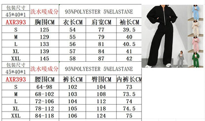 Autumn Winter New Cardigan Zipper Slim Two-piece Sets Women Casual Jakcet Coats Wide Leg Pant Set Fashion Female Clothing Suit.