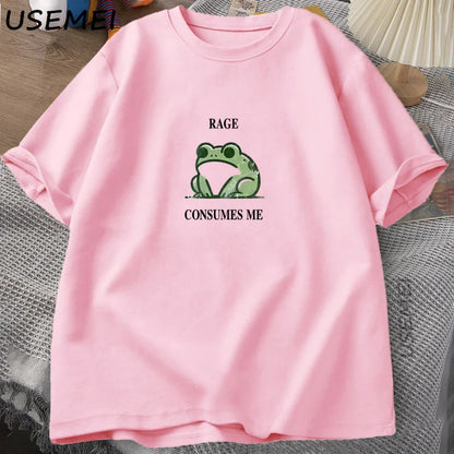 Rage Consumes Me Frog Vintage T Shirt Men Women Tee Nature Lover Silly Frog Retro T-Shirt Mens Clothing Cotton Short Sleeve Top.