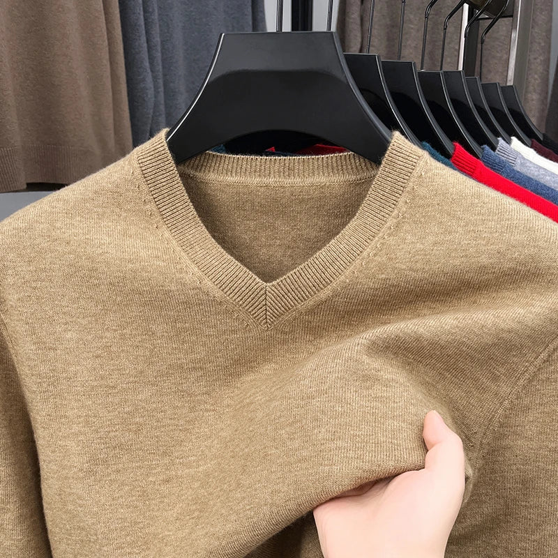 New Sweatwear Men's V Neck Basic Solid Color Sweaters Round Neck Elastic Pullovers Warm Autumn Knitted Oversized Sweater Men.