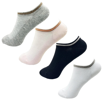 4 Pairs Cotton Women's Boat Socks No Show Socks Set for Lady White Invisible Cotton Socks Pack Pink Black Breathable Summer