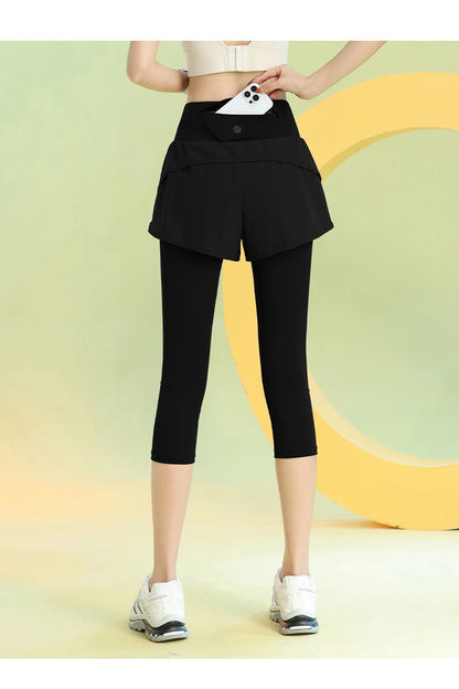 PHIGEER Women 2 in 1 Yoga Capri Pants Summer Lightweight Workout Tights With Pockets High Waist Running Gym Legging Activewears.