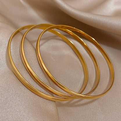 3pcs Glossy 18K Gold Plated Stainless Steel Bangle Bracelet for Women Minimalist Basic Wristband Bangles Waterproof Jewelry.