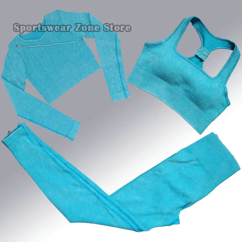 Yoga Suit High Waist Leggings Running Training Tights Sports Outfits Long Sleeve Crop Top Bra Seamless Fitenss Set Fitness Wear