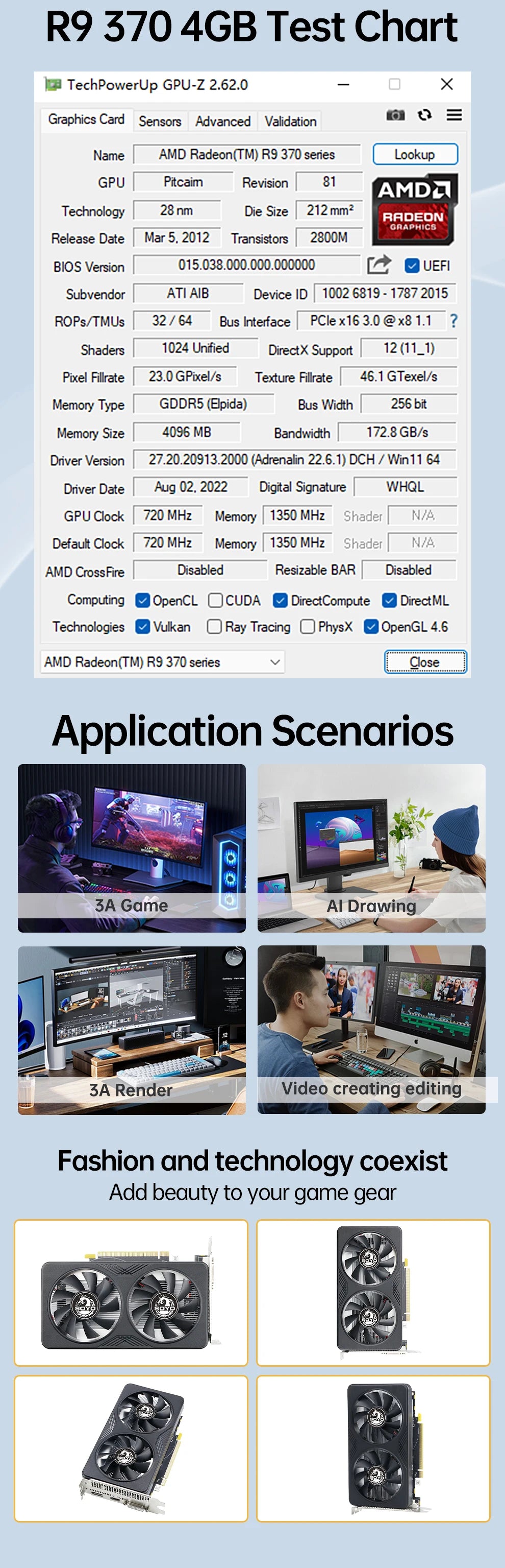 SOYO R9 370 Graphics Cards 4G DDR5 256bit HDMI compatibility+DP+DVI For Desktop Gaming Computer Components GPU Video Card.