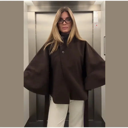 Damenmantel, kurze Cape-Mäntel für Damen, Gürtel, Mäntel aus Kunstwolle und Mischungen, Herbst-Winter, feste Mäntel, elegante Umhangjacke für Damen