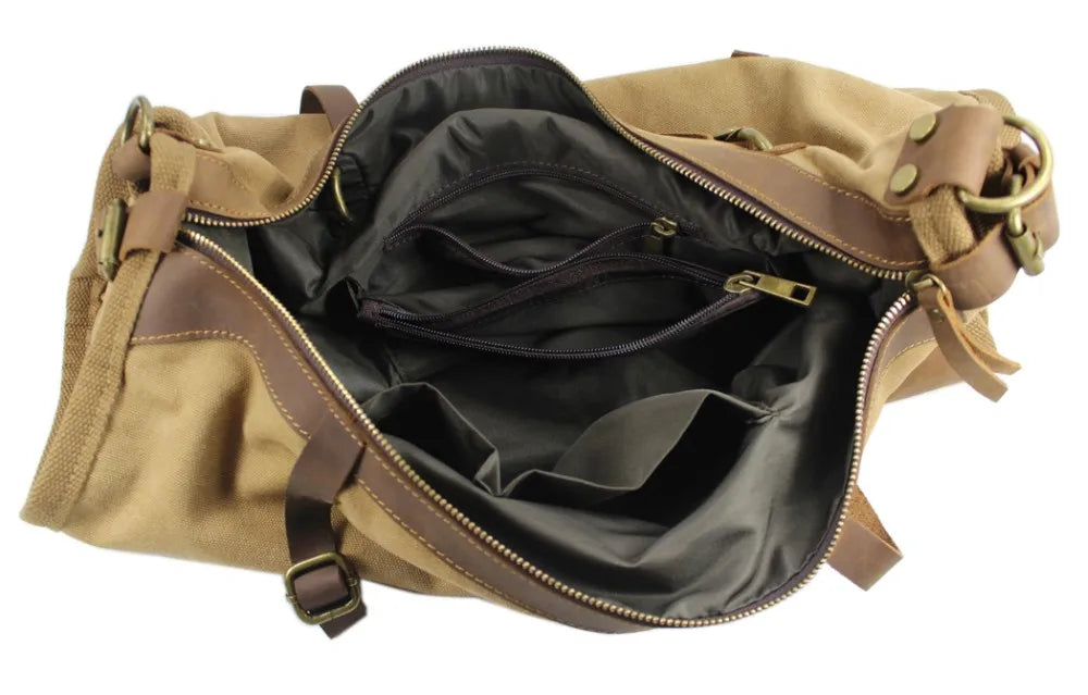 Vintage Retro militär Leinwand + Leder männer reisetaschen gepäck taschen männer wochenende Tasche Übernachtung duffle taschen tote Freizeit M314 #