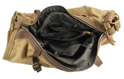 Vintage Retro militär Leinwand + Leder männer reisetaschen gepäck taschen männer wochenende Tasche Übernachtung duffle taschen tote Freizeit M314 #