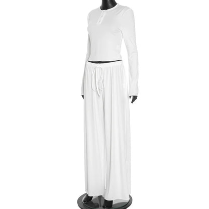 Blifanbo Casual Long Sleeve Crop Top Loose Long Pants 2 Pieces Set Women Autumn Slim Fashion Top And Long Pant Set Streetwear.