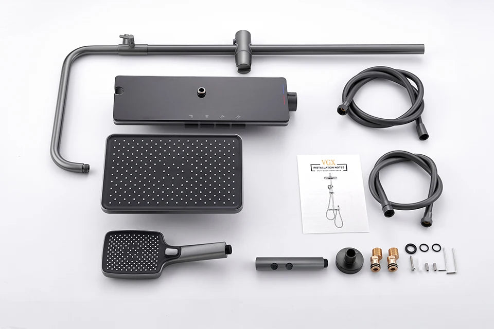 VGX LED Digital Shower System Modern Bathroom Temperature Display Shower Faucet Set Rainlfall Bathroom Mixer Bidet Shower Set