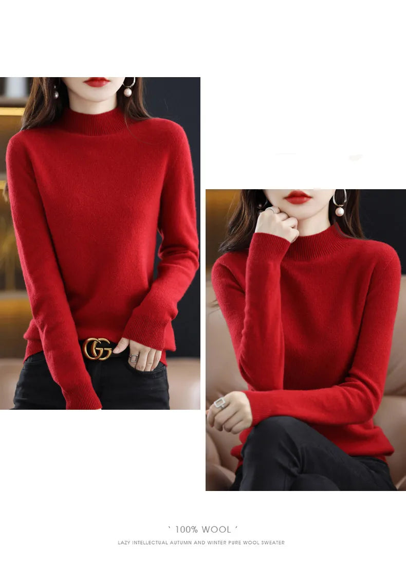 2025 Women's Casual Knit Tops Half-neck Pullover In Autumn And Winter New Cashmere Sweater Women's Coat 19 Colors