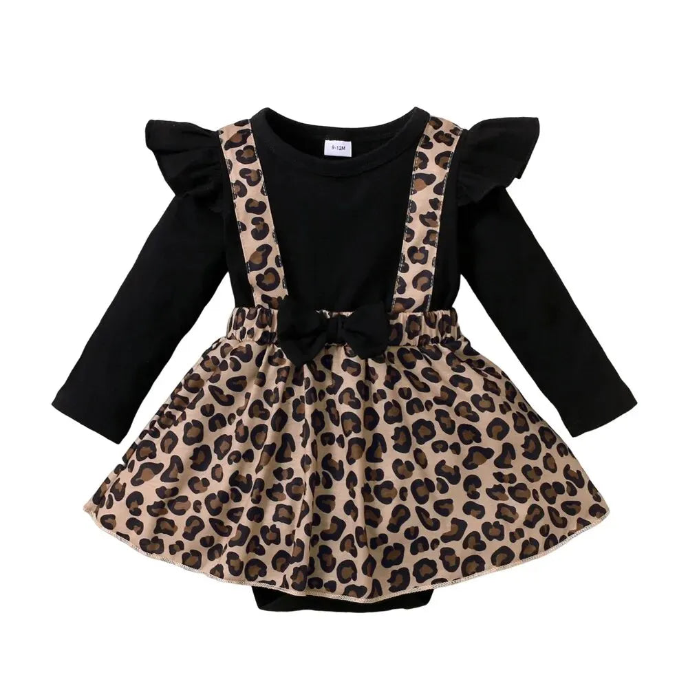 Neugeborene Stram pler Kleid Langarm Leopard Kleider mit Schleife Frühling & Herbst Stram pler Kleidung für Kleinkinder 0-18 Monate.