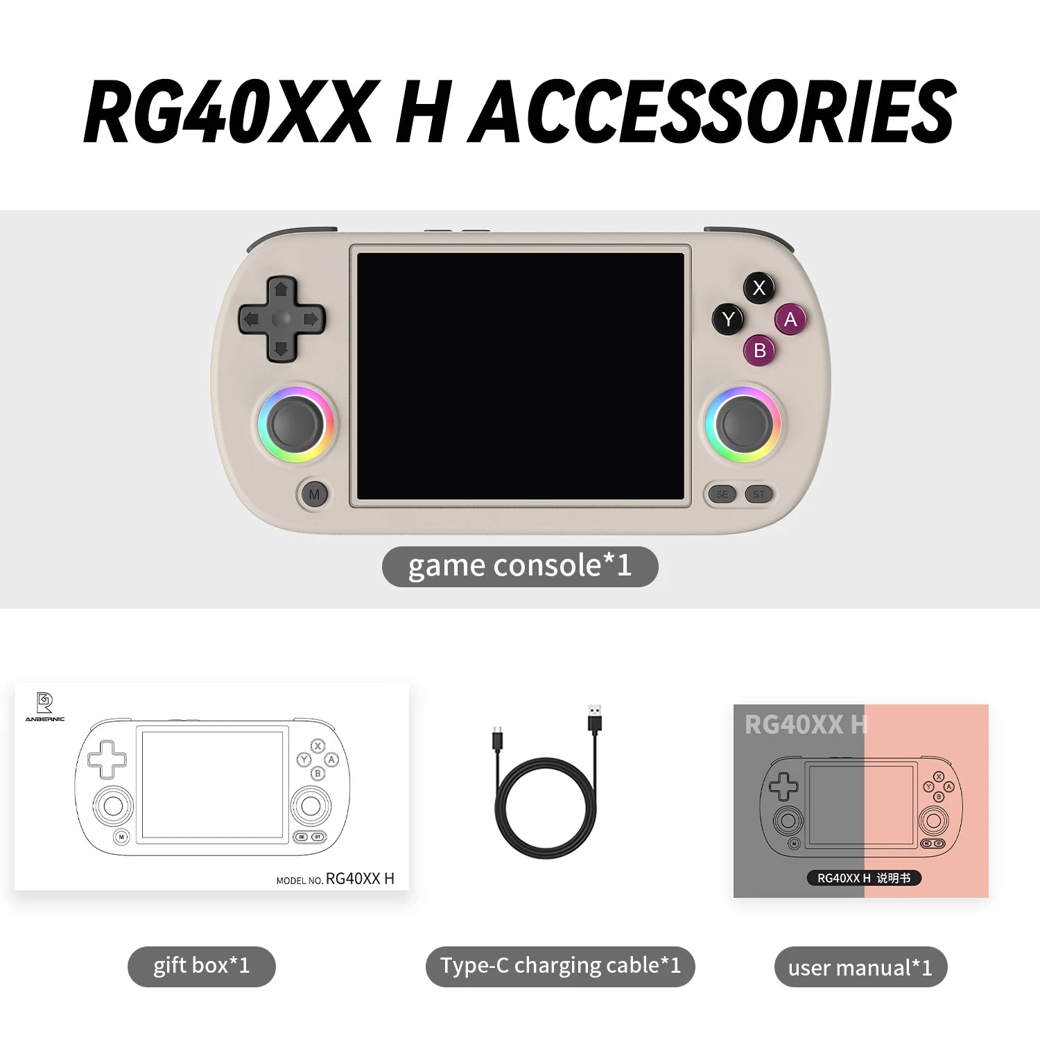 ANBERNIC RG40XX H Retro Handheld Game Console 4.0 Inch IPS Screen Linux System Built-in 64G TF Card 5488 Games Support HD-TV Out.