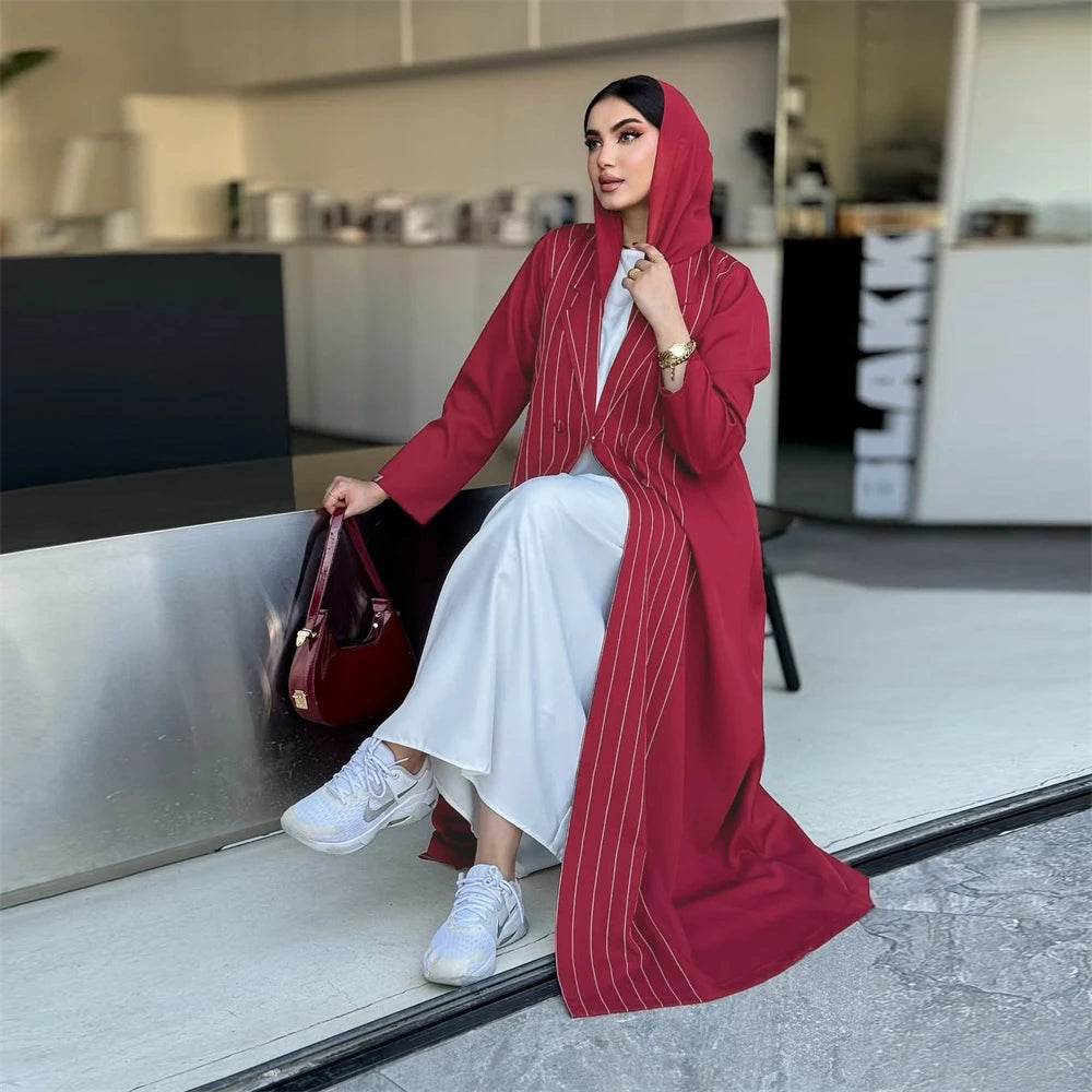 Ramadan Eid Red Kimono Open Abaya Damen Dubai Luxury Islam Muslim Summer Women Kebaya Kaftan Robe Femme Musulmane without hijab.