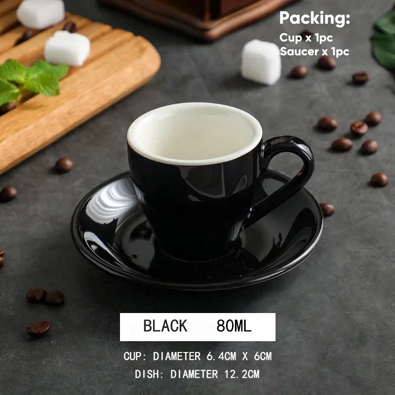 80ml Ceramic Coffee Cup and Saucer Espresso Cups Porcelain Afternoon Teacup Breakfast Milk Mug Cute Pottery Mugs Wholesale
