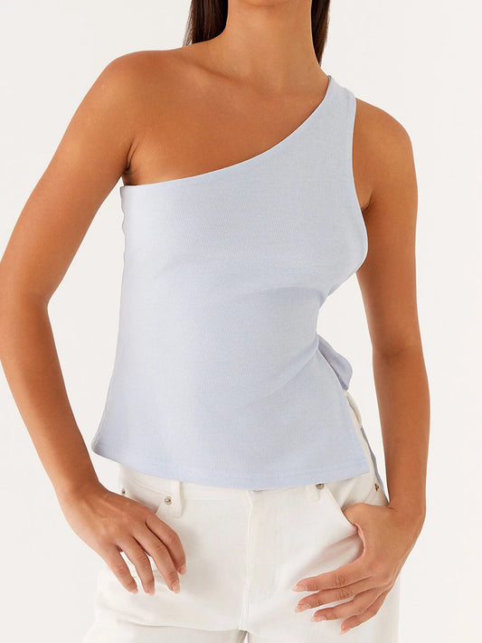 Women Off One Shoulder Tank Tops for Women Solid Stylish Side Tie Design Summer T-Shirt.