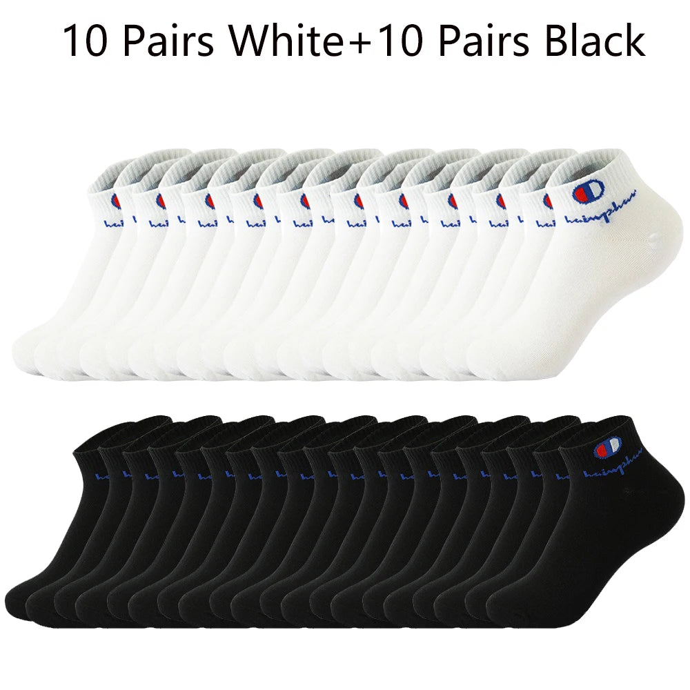 10/20/30 Pairs Socks Men Ankle Cotton Socks Brand Classic Fashion Black White Socks Breathable Mesh Athletic Short Socks Summer