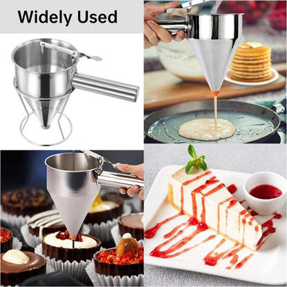 1200/600ml Stainless Steel Funnel Dispenser with Rack Cupcake Pancake Batter Maker Octopus Fish Ball Home Kitchen Baking Tools.