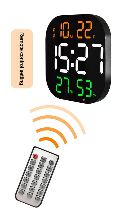 13 Zoll LED große digitale Wanduhr mit Fernbedienung TEMP Luftfeuchtigkeit Woche Auto Dimmer 12/24H Wecker für Home Office Dekor