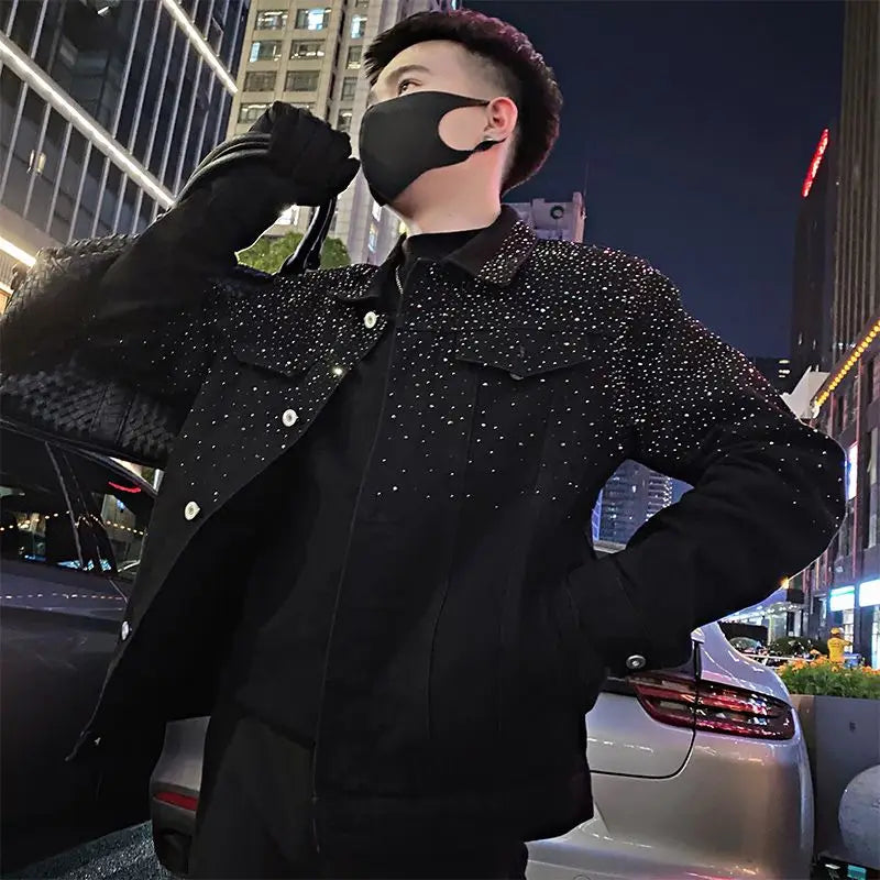 Man Coat Short Rhinestones Cargo Jacket for Men Black High Quality Harajuku New in Vintage Deals Korean Reviews Many Cheap Sale.