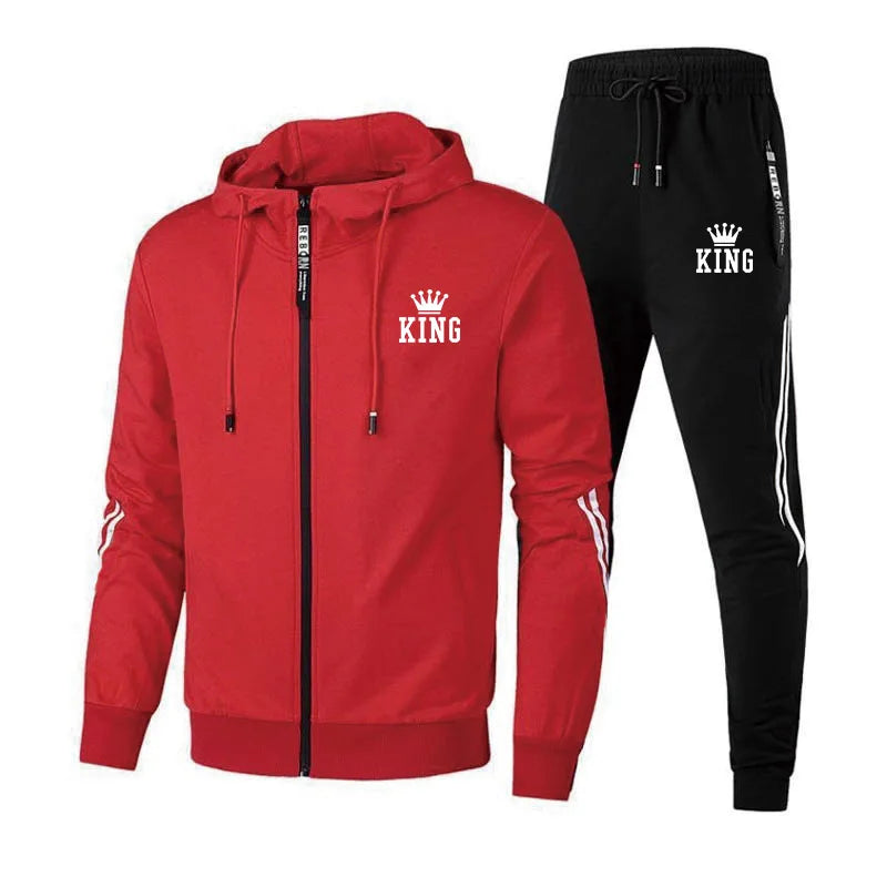High Quality Men's Tracksuit Zipper Hooded Sweatshirt+Slim Sweatpants Set Casual Jacket Coat Jogging Clothing Fashion Print Suit.