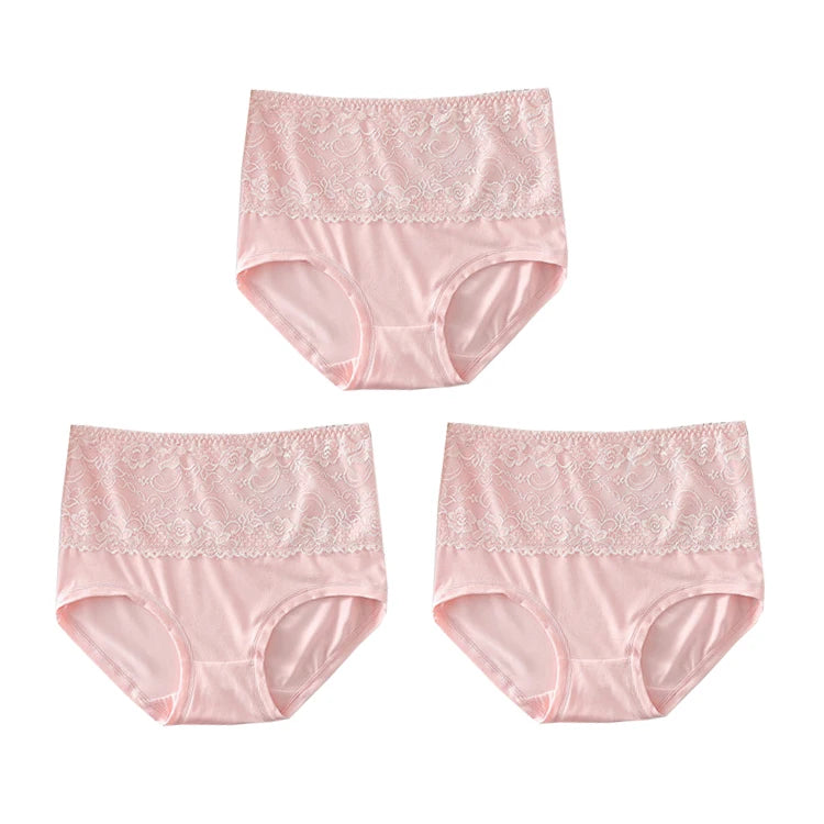 3pcs Women's Panties High Waist Underwear Large Size Fashion Girls Briefs Cow Milk Silk Breathable Lace Panty Female Lingerie