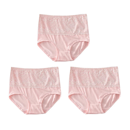 3pcs Women's Panties High Waist Underwear Large Size Fashion Girls Briefs Cow Milk Silk Breathable Lace Panty Female Lingerie