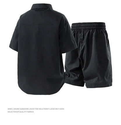 Men's Summer Casual Versatile Fashionable Cool Short-Sleeved Shirt And Shorts Set Trendy Business Casual Outfit.