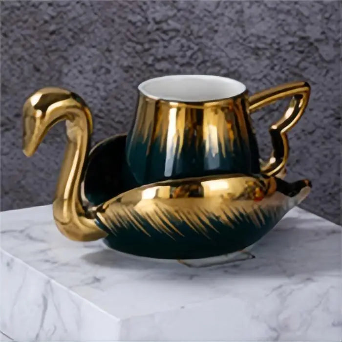Luxury Ceramic Mug with Saucer European Retro Swan Shape Afternoon Tea Coffee Cup and Saucer Set Home Creative Drinkware Gift