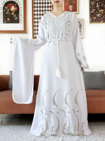 2025Fashion Dubai Diamond Muslim Women Modest Dress Elegant Arabic Femme Hijab Long Sleeve Chiffon Abaya Islamic Turkey Clothing