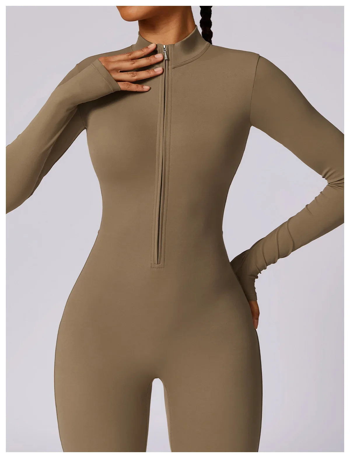 Zipper Sensation Long Sleeve Yoga Suit High Intensity Fitness Sports Bodysuit Tight Fit Clothing 8306 One Piece Suit.