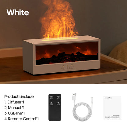 Simulated Fireplace Aroma Diffuser Essential Oil Flame Air Humidifier Remote Control Colorful Ambiance Night Light Creative Gift.