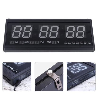 Übergroße digitale LED-Wanduhr – steckbar, automatischer Dimmer, großer Kalender und Thermometer (blau schwarz)