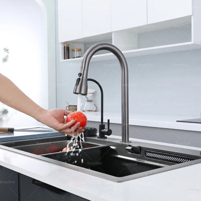 Küchenspüle aus Edelstahl mit Wasserfall, großer Einzelschlitz, multifunktionale Geschirrspülbecken, Unterbaubecken