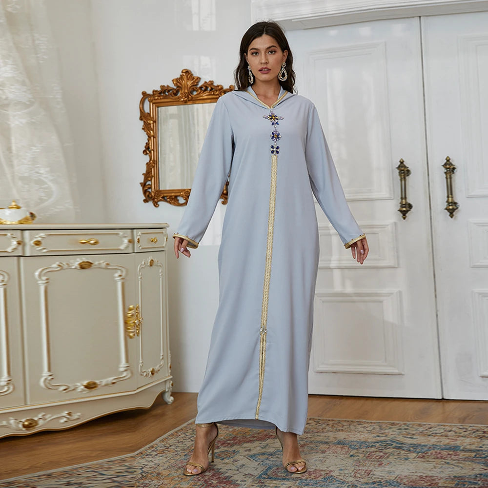 Ramadan Gray S Size Abaya Damen Dubai Luxury Islam Muslim African Dresses For Women Kebaya Kaftan Morocco Robe Musulmane Femme.