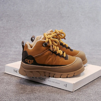 Winter Plush Boots For Children PU Leather Waterproof Boy's Warm Cotton Shoes Thick Warm Platform Teenager Kid's Snow Boots