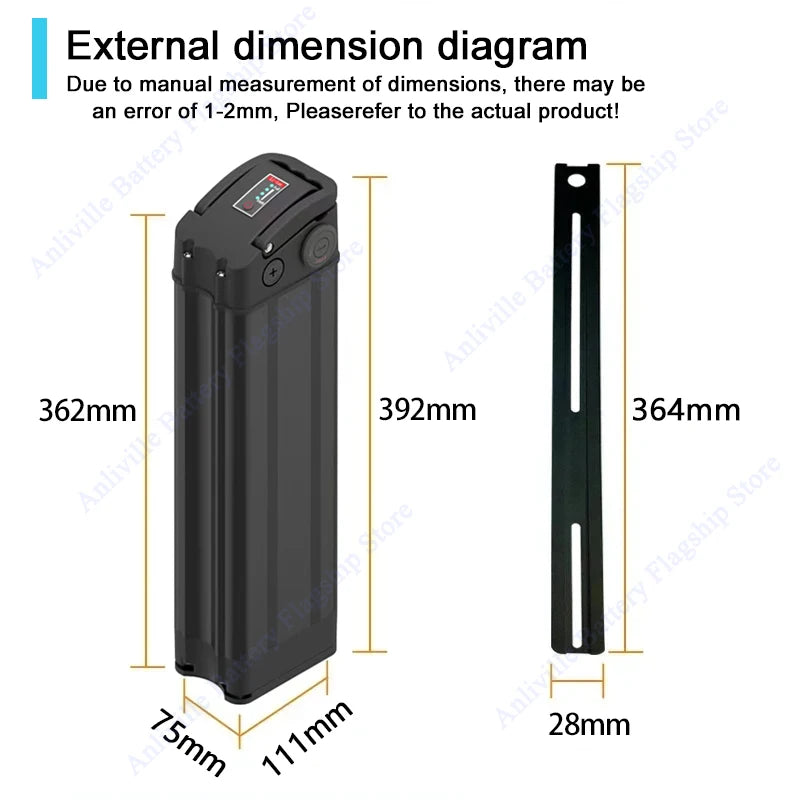 Silver Fish 36V/48V/52V/60V 10Ah 12Ah 15Ah 20A removable Lithium battery pack built-in BMS For 250W-1800W Folding E-two wheeler.